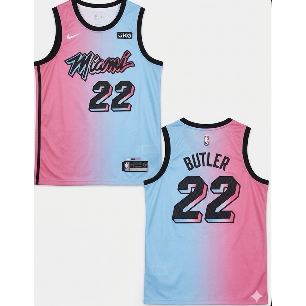 Nike Miami Heat Swingman Jersey Jimmy Butler Mens Large Miami Vice Pink Blue 22
